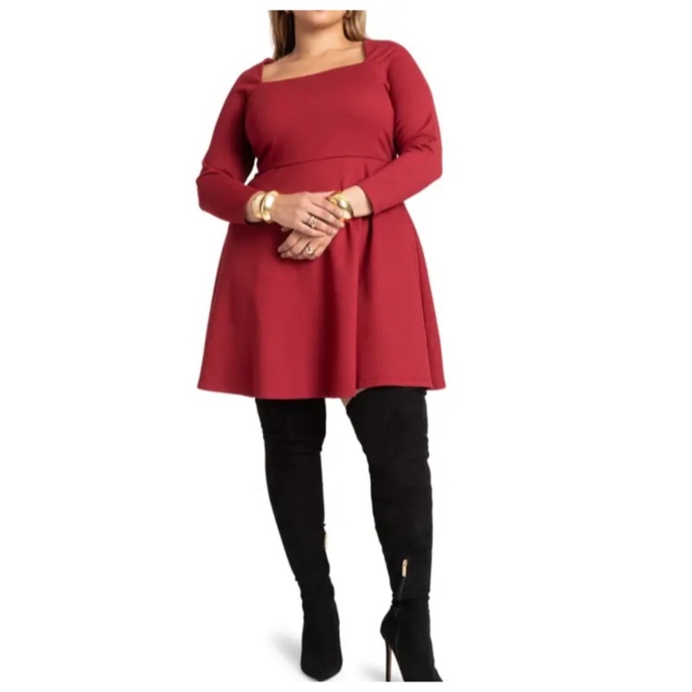 ELOQUII Dress Red Square Neck Fit & Flare Dress Plus Size 20